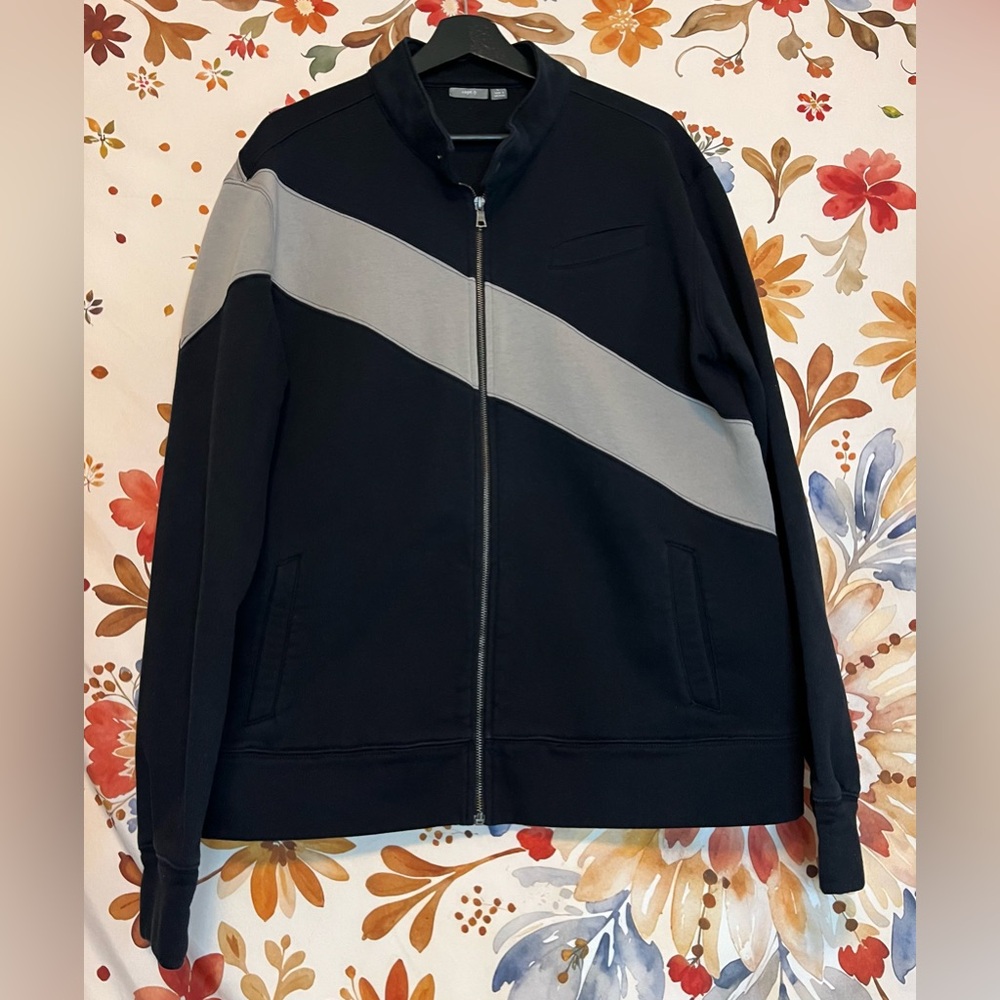 Y2K Apt 9 Women L Black Grey Stripe Full Zip Sporty Casual Spring Fleece Jacket